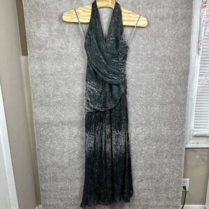 Halston‎ Heritage Moss Halter Printed Voile Gown Flowy Evening Women's Size 10